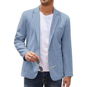 imageCOOFANDY Mens Casual Linen Blazer Lightweight Regular Fit Sport Coat One Button Suit JacketLight Blue