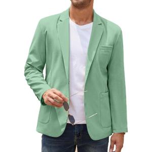 imageCOOFANDY Mens Casual Linen Blazer Lightweight Regular Fit Sport Coat One Button Suit JacketLight Green