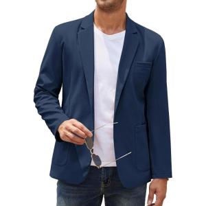imageCOOFANDY Mens Casual Linen Blazer Lightweight Regular Fit Sport Coat One Button Suit JacketNavy Blue