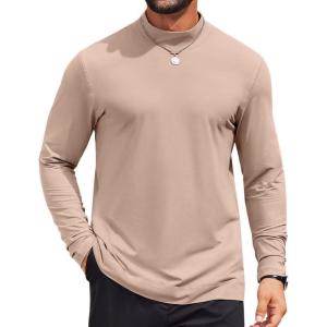 imageCOOFANDY Mens Casual Slim Fit Basic Tops Knitted Lightweight Turtleneck Pullover SweaterKhaki