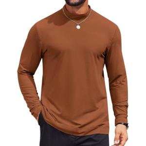 imageCOOFANDY Mens Casual Slim Fit Basic Tops Knitted Lightweight Turtleneck Pullover SweaterLight Brown