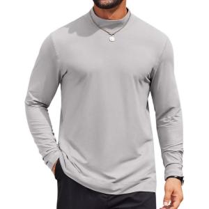 imageCOOFANDY Mens Casual Slim Fit Basic Tops Knitted Lightweight Turtleneck Pullover SweaterLight Grey