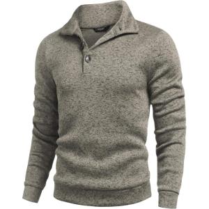 imageCOOFANDY Mens Casual Slim Fit Pullover Sweater Knitted Thermal SweatshirtKhaki