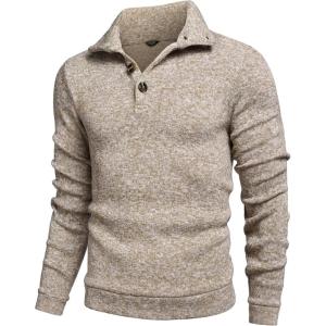 imageCOOFANDY Mens Casual Slim Fit Pullover Sweater Knitted Thermal SweatshirtLight Khaki