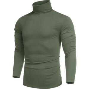 imageCOOFANDY Mens Casual Slim Fit Turtleneck T Shirts Lightweight Basic Cotton PulloversArmy Green