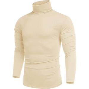 imageCOOFANDY Mens Casual Slim Fit Turtleneck T Shirts Lightweight Basic Cotton PulloversBeige