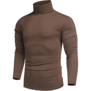 imageCOOFANDY Mens Casual Slim Fit Turtleneck T Shirts Lightweight Basic Cotton PulloversBrown