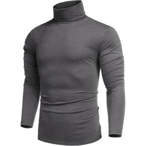 imageCOOFANDY Mens Casual Slim Fit Turtleneck T Shirts Lightweight Basic Cotton PulloversDark Grey