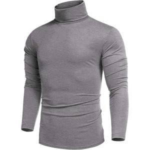 imageCOOFANDY Mens Casual Slim Fit Turtleneck T Shirts Lightweight Basic Cotton PulloversGrey