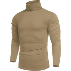 imageCOOFANDY Mens Casual Slim Fit Turtleneck T Shirts Lightweight Basic Cotton PulloversKhaki