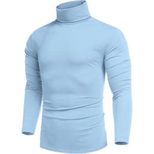 imageCOOFANDY Mens Casual Slim Fit Turtleneck T Shirts Lightweight Basic Cotton PulloversLight Blue
