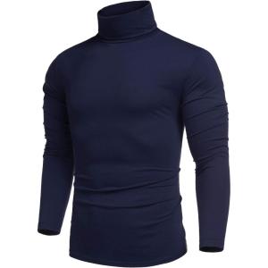 imageCOOFANDY Mens Casual Slim Fit Turtleneck T Shirts Lightweight Basic Cotton PulloversNavy Blue