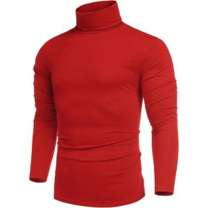 imageCOOFANDY Mens Casual Slim Fit Turtleneck T Shirts Lightweight Basic Cotton PulloversRed