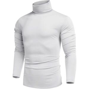imageCOOFANDY Mens Casual Slim Fit Turtleneck T Shirts Lightweight Basic Cotton PulloversWhite