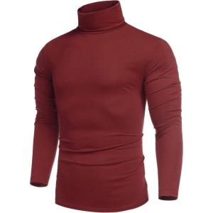 imageCOOFANDY Mens Casual Slim Fit Turtleneck T Shirts Lightweight Basic Cotton PulloversWine Red