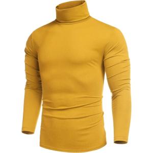 imageCOOFANDY Mens Casual Slim Fit Turtleneck T Shirts Lightweight Basic Cotton PulloversYellow