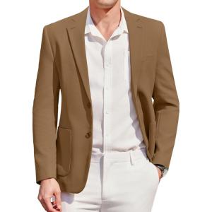 imageCOOFANDY Mens Casual Sport Coat Blazer Two Buttons Knit Lightweight Suit JacketsBrown