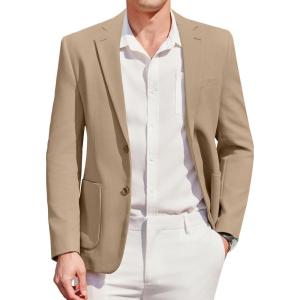 imageCOOFANDY Mens Casual Sport Coat Blazer Two Buttons Knit Lightweight Suit JacketsKhaki