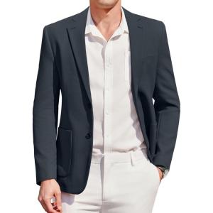 imageCOOFANDY Mens Casual Sport Coat Blazer Two Buttons Knit Lightweight Suit JacketsNavy