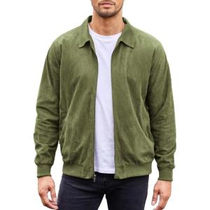 imageCOOFANDY Mens Casual Suede Bomber Jacket Lightweight Full Zip Up Jackets Vintage Faux Leather JacketArmy Green