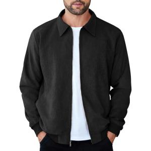 imageCOOFANDY Mens Casual Suede Bomber Jacket Lightweight Full Zip Up Jackets Vintage Faux Leather JacketBlack
