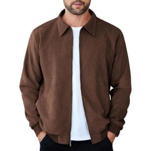imageCOOFANDY Mens Casual Suede Bomber Jacket Lightweight Full Zip Up Jackets Vintage Faux Leather JacketBrown