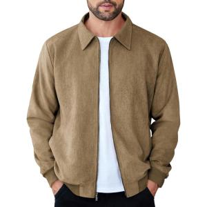 imageCOOFANDY Mens Casual Suede Bomber Jacket Lightweight Full Zip Up Jackets Vintage Faux Leather JacketKhaki