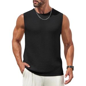imageCOOFANDY Mens Casual Tank Tops Knit Sleeveless Shirt Summer Beach Tank Shirt Breathable Muscle T ShirtsBlack