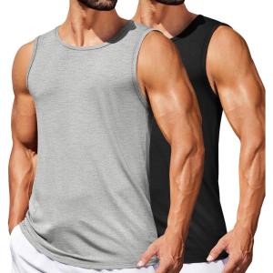 imageCOOFANDY Mens Casual Tank Tops Moisture Wicking Muscle Sleeveless Shirts Soft Bamboo Viscose Tank Shirt 2 PackBlackGrey
