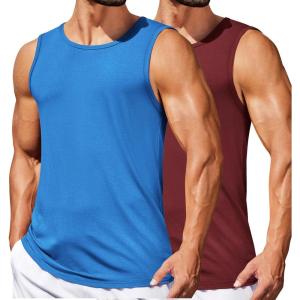 imageCOOFANDY Mens Casual Tank Tops Moisture Wicking Muscle Sleeveless Shirts Soft Bamboo Viscose Tank Shirt 2 PackBlueWine Red