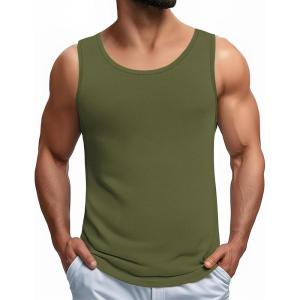 imageCOOFANDY Mens Casual Tank Tops Sleeveless Beach Muscle T Shirts Summer Fashion Tank ShirtArmy Green