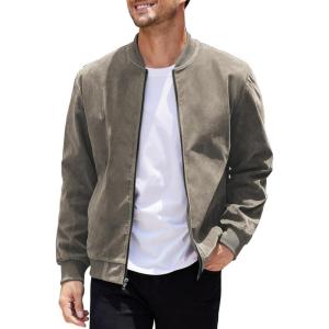imageCOOFANDY Mens Casual Varsity Jacket Vintage Lightweight Suede Bomber JacketsGrey