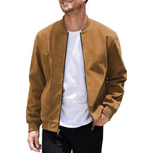imageCOOFANDY Mens Casual Varsity Jacket Vintage Lightweight Suede Bomber JacketsLight Brown