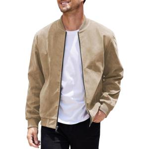 imageCOOFANDY Mens Casual Varsity Jacket Vintage Lightweight Suede Bomber JacketsLight Khaki