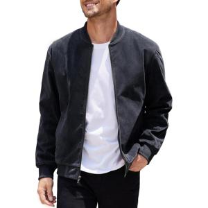 imageCOOFANDY Mens Casual Varsity Jacket Vintage Lightweight Suede Bomber JacketsNavy Blue