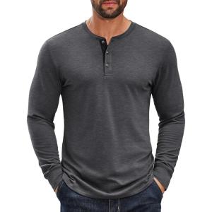 imageCOOFANDY Mens Cotton Henley Shirts Long Sleeve TShirts Casual Pullover Shirt Soft Stretch Basic Tees Fall TopsDark Grey