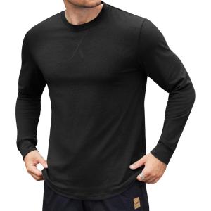 imageCOOFANDY Mens Cotton Hipster Hip Hop Longline Crewneck T Shirts Casual Long Sleeve Tees Curved Hem Gym ShirtsOne Piece Black