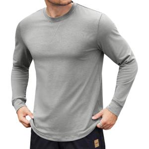 imageCOOFANDY Mens Cotton Hipster Hip Hop Longline Crewneck T Shirts Casual Long Sleeve Tees Curved Hem Gym ShirtsOne Piece Dark Grey