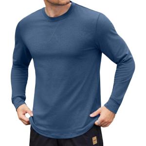 imageCOOFANDY Mens Cotton Hipster Hip Hop Longline Crewneck T Shirts Casual Long Sleeve Tees Curved Hem Gym ShirtsOne Piece Grey