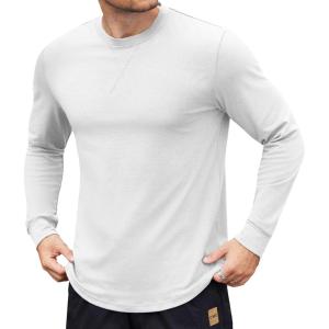 imageCOOFANDY Mens Cotton Hipster Hip Hop Longline Crewneck T Shirts Casual Long Sleeve Tees Curved Hem Gym ShirtsOne Piece White