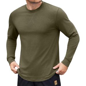 imageCOOFANDY Mens Cotton Hipster Hip Hop Longline Crewneck T Shirts Casual Long Sleeve Tees Curved Hem Gym ShirtsTwo Pack Black  Army Green