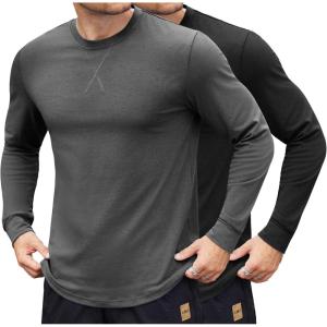imageCOOFANDY Mens Cotton Hipster Hip Hop Longline Crewneck T Shirts Casual Long Sleeve Tees Curved Hem Gym ShirtsTwo Pack Black  Grey