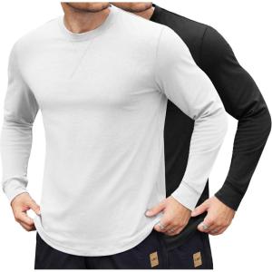 imageCOOFANDY Mens Cotton Hipster Hip Hop Longline Crewneck T Shirts Casual Long Sleeve Tees Curved Hem Gym ShirtsTwo Pack Black  White