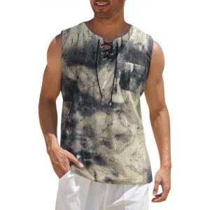 imageCOOFANDY Mens Cotton Linen Tank Top Shirts Casual Sleeveless Lace Up Beach Hippie Tops Bohemian Renaissance Pirate TunicPat17