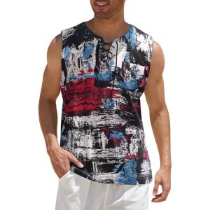 imageCOOFANDY Mens Cotton Linen Tank Top Shirts Casual Sleeveless Lace Up Beach Hippie Tops Bohemian Renaissance Pirate TunicTiedyeBlue