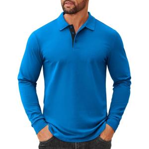 imageCOOFANDY Mens Cotton Polo Shirts Long Sleeve Casual Collared Shirt Classic Golf T ShirtBlue