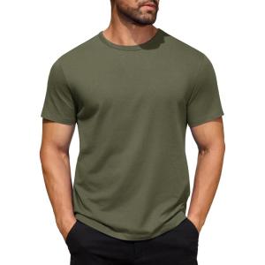 imageCOOFANDY Mens Cotton TShirt Short Sleeve Crew Neck Tee Shirts Casual Solid Basic TopsArmy Green