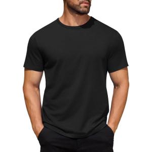 imageCOOFANDY Mens Cotton TShirt Short Sleeve Crew Neck Tee Shirts Casual Solid Basic TopsBlack