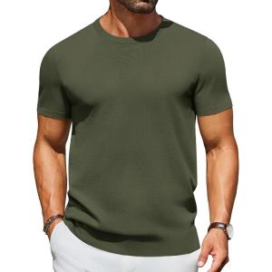 imageCOOFANDY Mens Crewneck Sweater Short Sleeve Casual Basic Tops Classic Fashion Knit Pullover TeesArmy Green