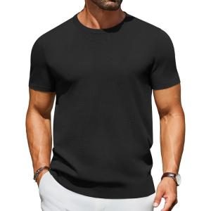 imageCOOFANDY Mens Crewneck Sweater Short Sleeve Casual Basic Tops Classic Fashion Knit Pullover TeesBlack